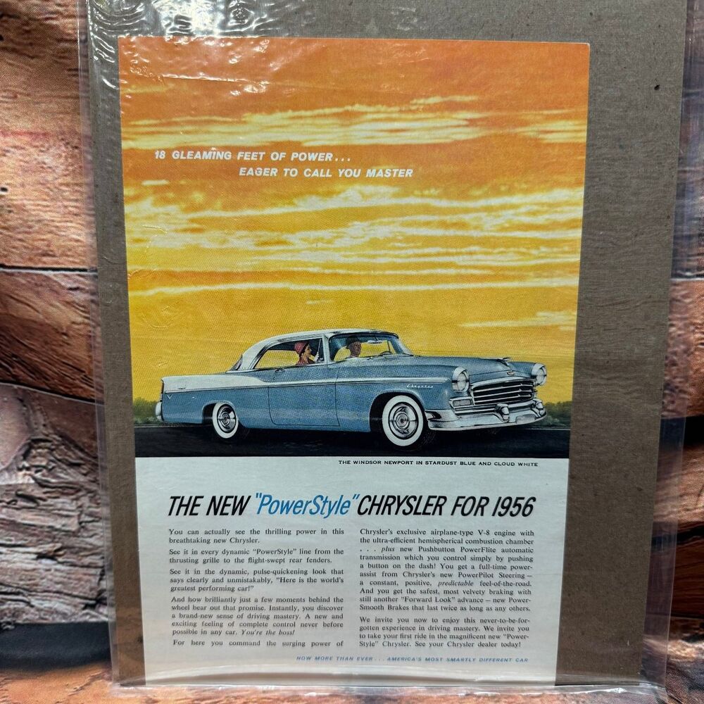 Chrysler 1956 PowerStyle Windsor Newport Blue Car Vintage Magazine Print Ad